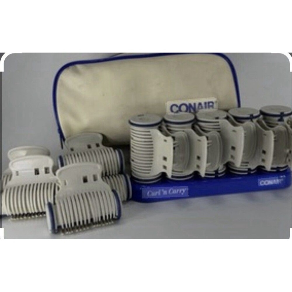 CONAIR Curl 'N Carry Travel Hot Rollers Set 10 Rollers 10 Clips Vintage